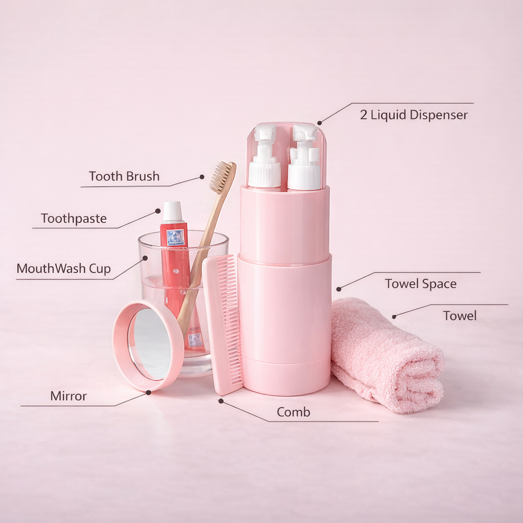 6-in-1 Travel Essential Kit with Dispenser & Storage